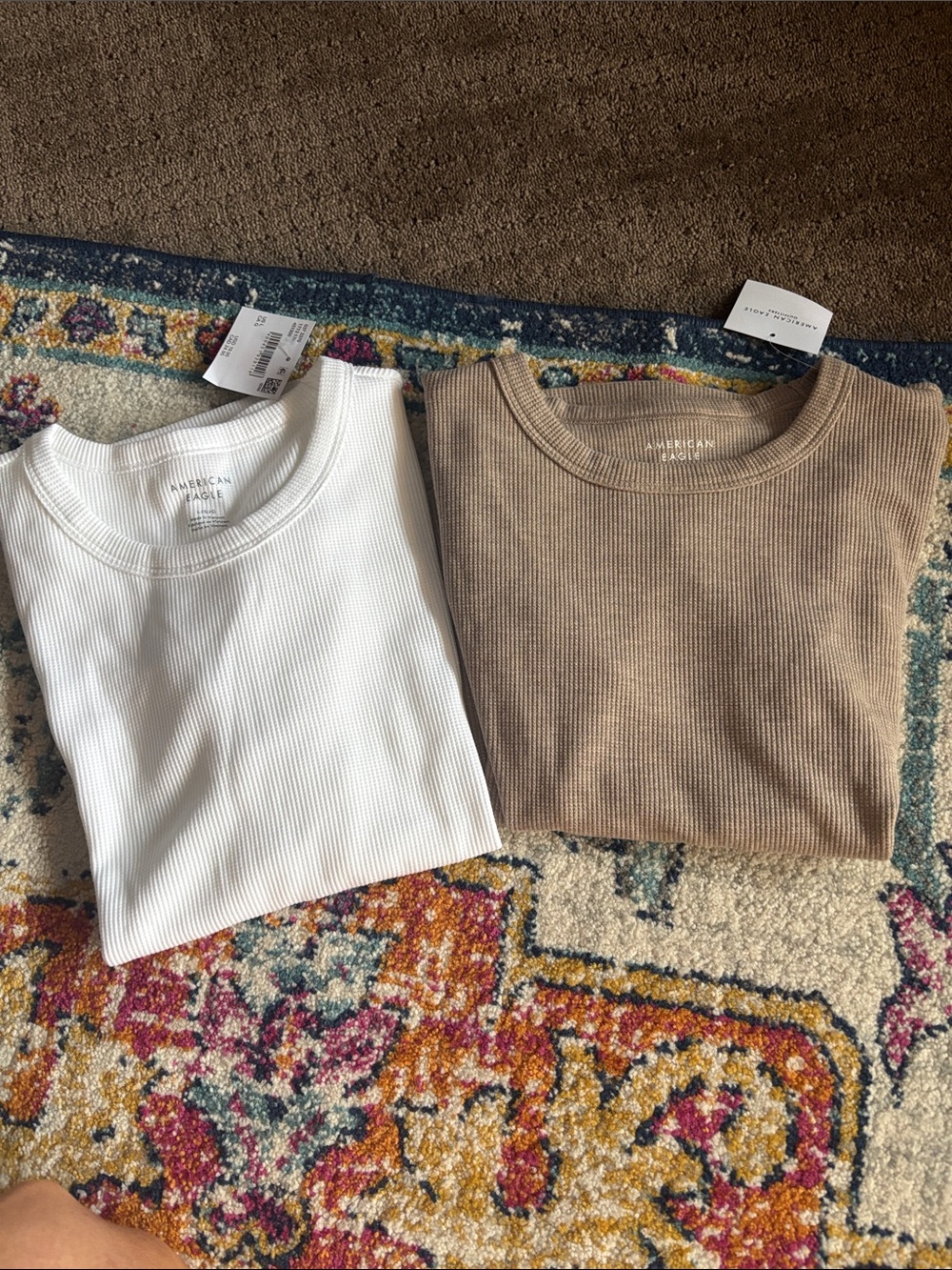American Eagle Outfitters Kids Ribbed Short-Sleeve Tees - White & Tan